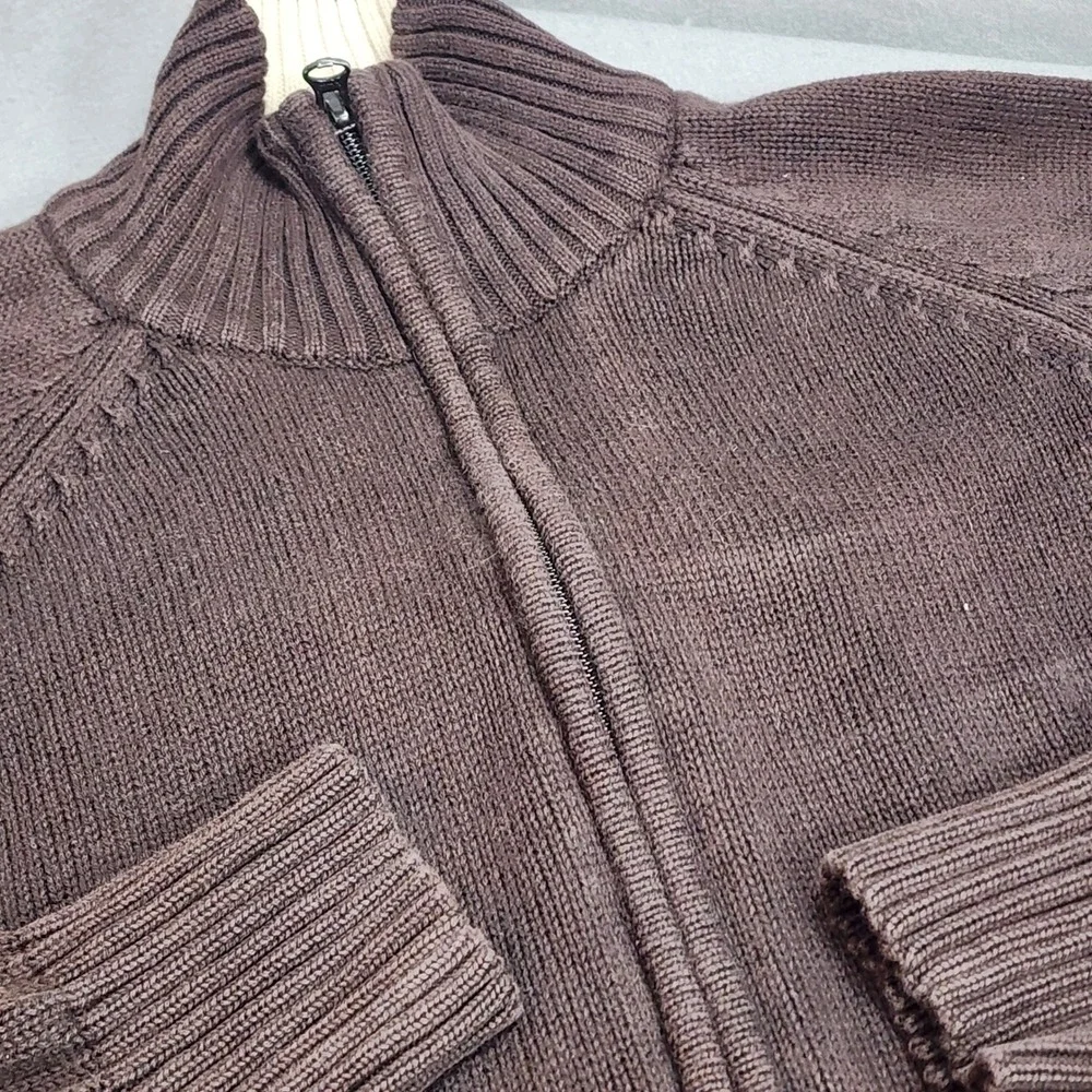 American Rag Full Zip Cardigan Brown Mock Neck Cotton Sweater Mens S